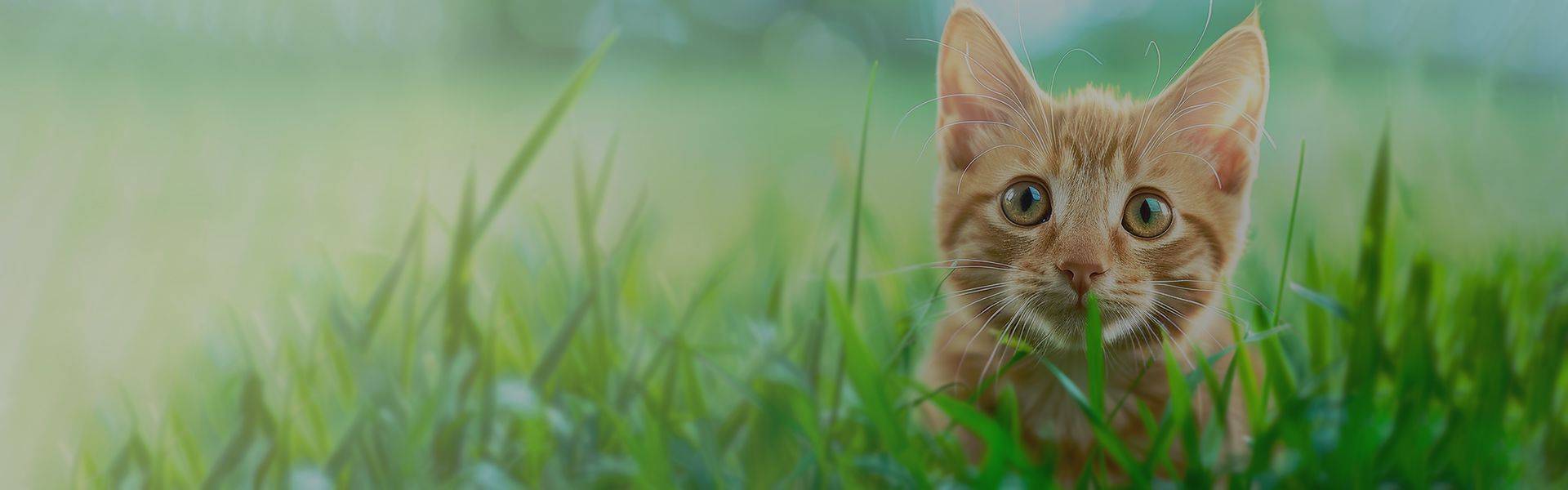 cute ginger kitten on green grass